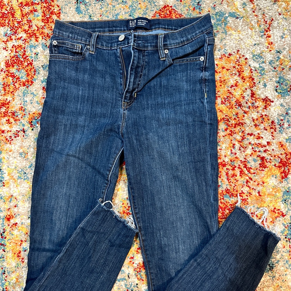 Gap Dark Wash Skinny Jeans with Raw Hem